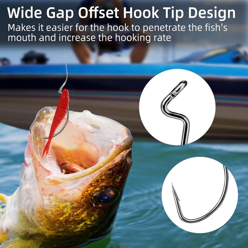 FishTrip EWG Hooks for Bass Fishing - 50/100/120pcs Offset Worm Hook Texas Rig Hooks for Freshwater Saltwater Size 1 1/0 2/0 3/0 4/0 5/0 - Image 4